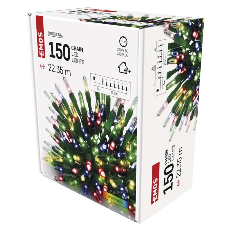 LED vánoční řetěz – tradiční, 22,35 m, venkovní i vnitřní, multicolor
