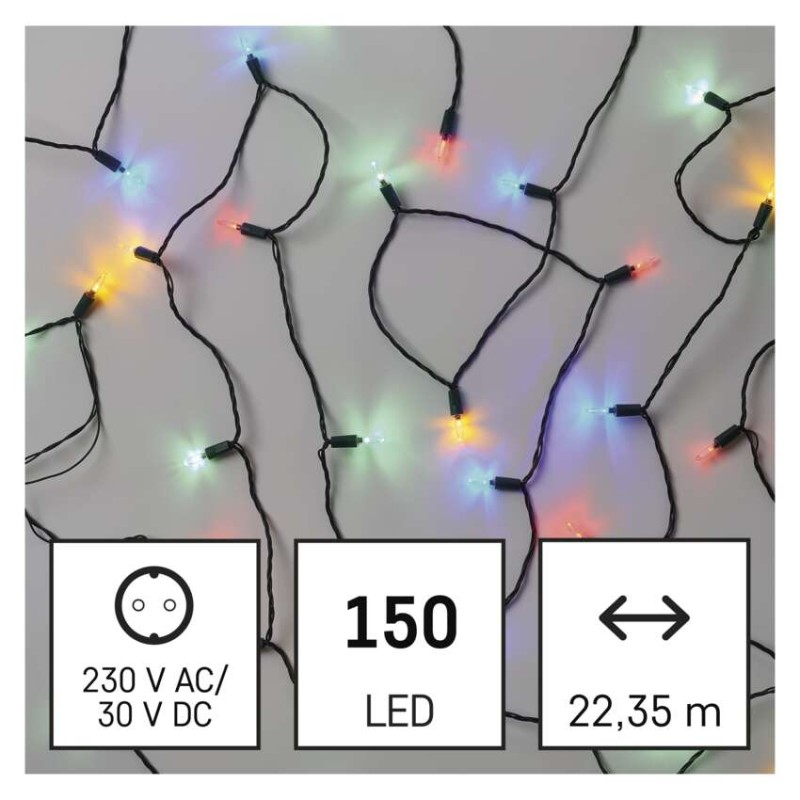 LED vánoční řetěz – tradiční, 22,35 m, venkovní i vnitřní, multicolor