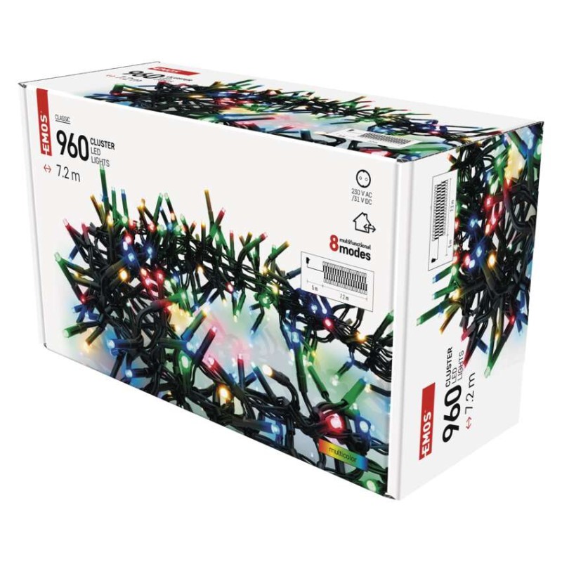LED vánoční řetěz – ježek, 7,2 m, venkovní i vnitřní, multicolor, programy