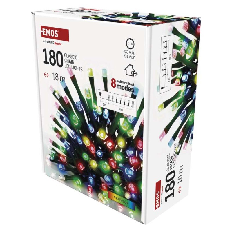 LED vánoční řetěz, 18 m, venkovní i vnitřní, multicolor, programy, časovač
