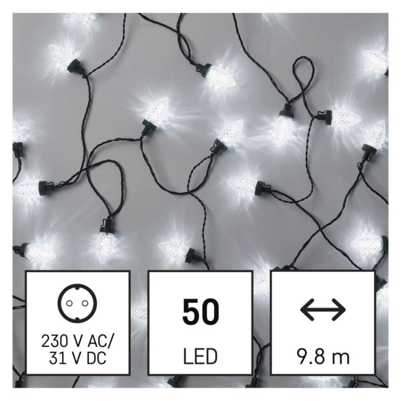 LED vánoční řetěz – šišky, 9,8 m, venkovní i vnitřní, studená bílá, programy