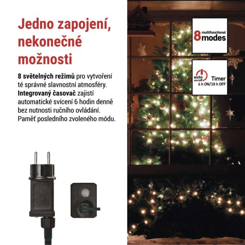 LED vánoční cherry řetěz – kuličky, 30 m, venkovní i vnitřní,studená bílá,programy,časovač