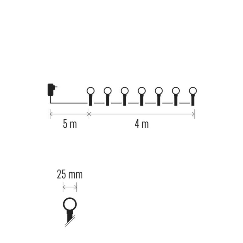 LED světelný cherry řetěz – kuličky 2,5 cm, 4 m, venkovní i vnitřní, multicolor, časovač