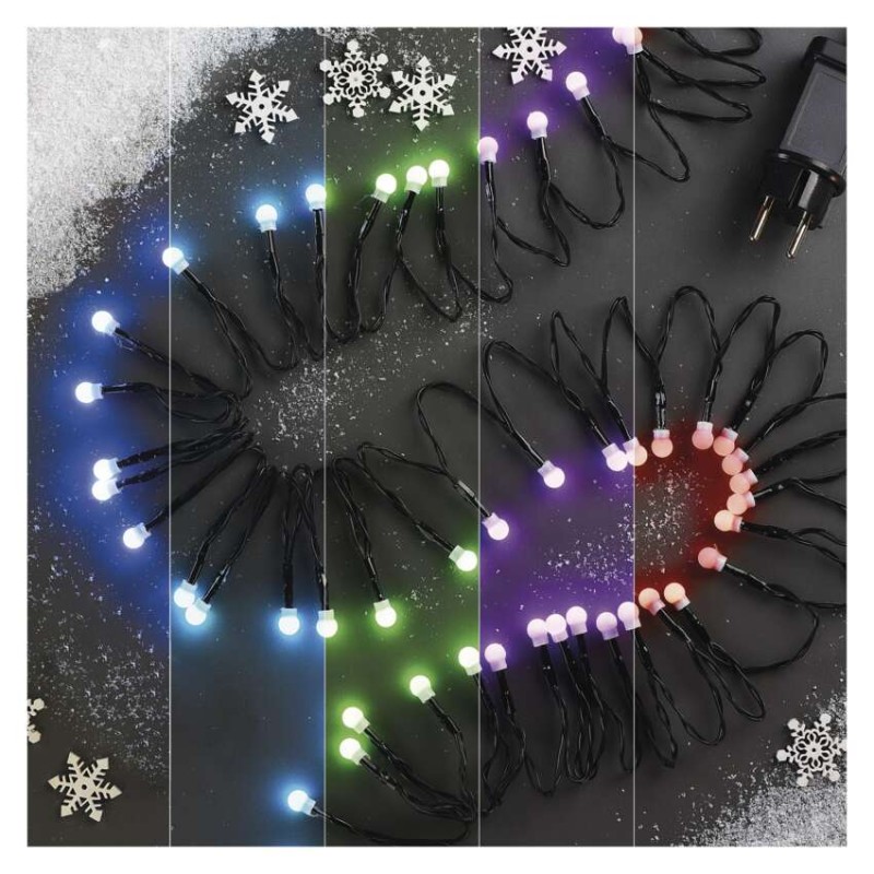 LED vánoční cherry řetěz – kuličky, 10 m, RGB, ovladač, programy, časovač