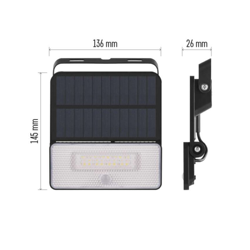 Solární LED reflektor SOLO s pohybovým čidlem, černý, neutrální bílá