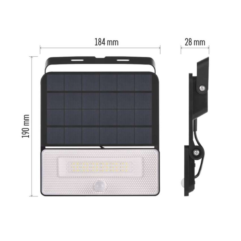 Solární LED reflektor SOLO s pohybovým čidlem, černý, neutrální bílá