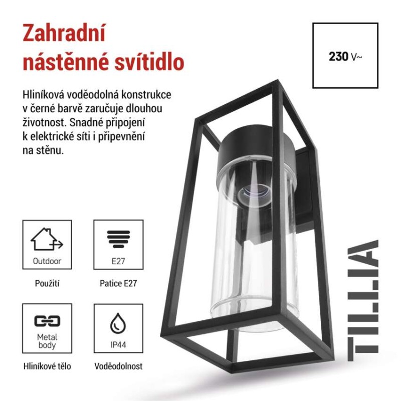 LED zahradní nástěnné svítidlo, 12,8 x 11 x 27 cm, 1 x E27, 15 W