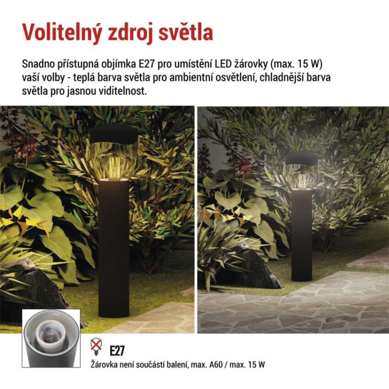 LED zahradní sloupkové svítidlo, 12 x 12 x 80 cm, 1 x E27, 15 W