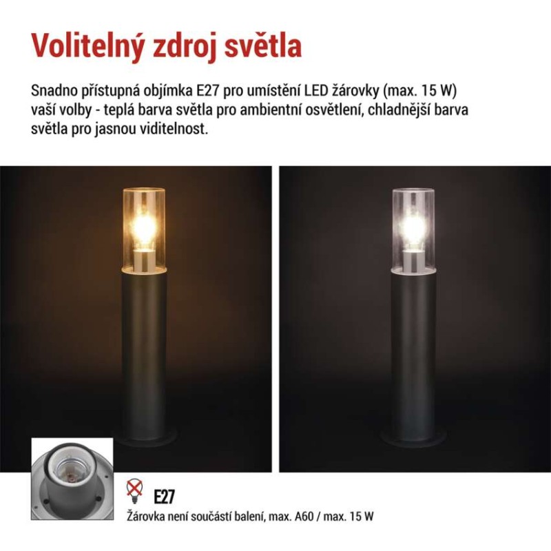LED zahradní sloupkové svítidlo, 14 x 14 x 50 cm, 1 x E27, 15 W