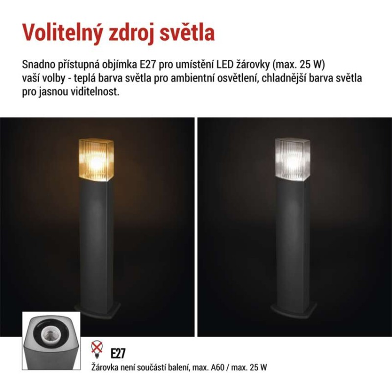 LED zahradní sloupkové svítidlo, 15,4 x 13,3 x 75 cm, 1 x E27, 25 W