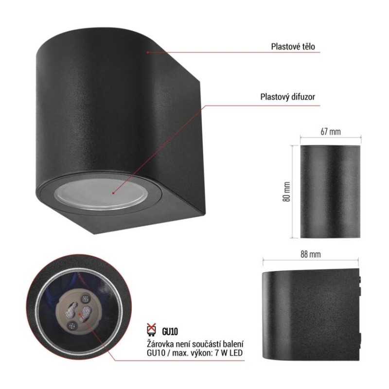 LED zahradní nástěnné svítidlo, 8,8 x 6,7 x 8 cm, 1 x GU10, 35 W