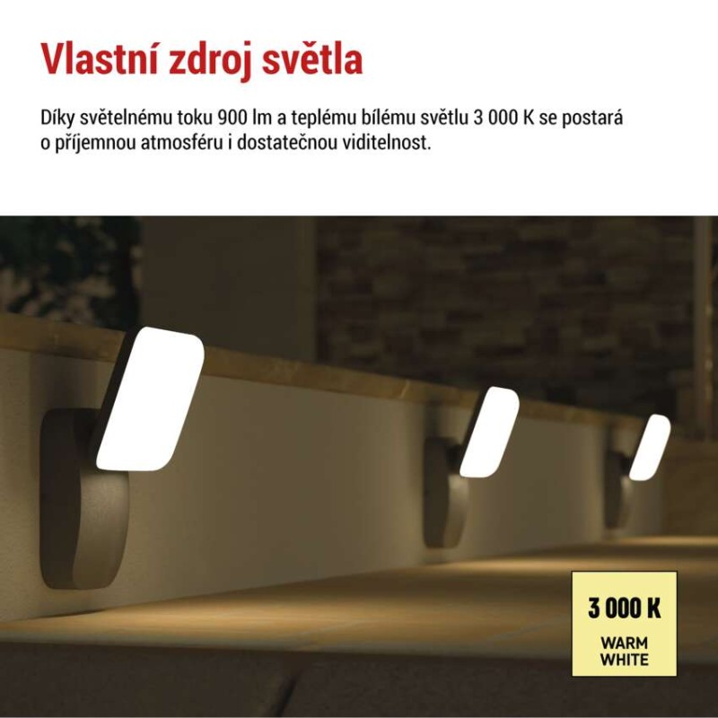 LED zahradní nástěnné svítidlo, 12 x 12 x 20 cm, 12,5 W, teplá bílá