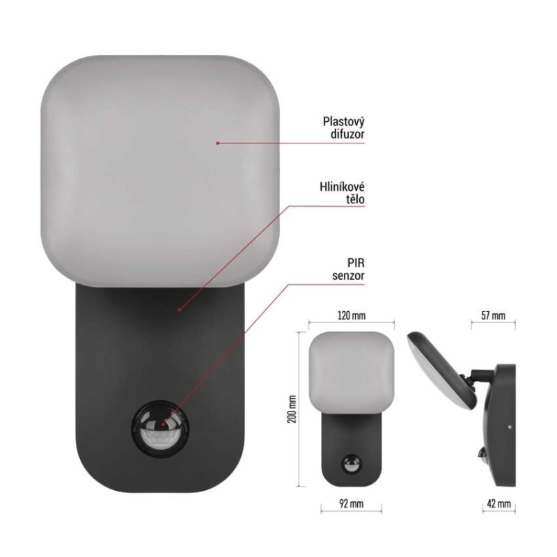 LED zahradní nástěnné svítidlo s čidlem soumraku NIKA, 12 × 12 × 20 cm, 12,8 W, teplá bílá