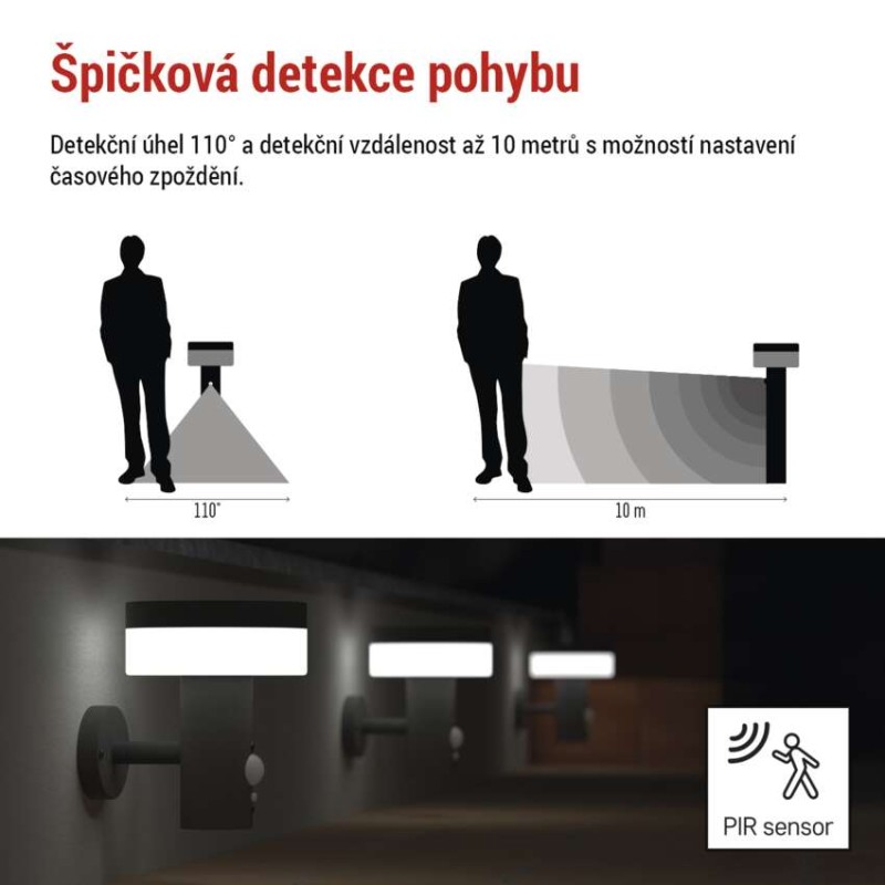 LED zahradní solární nástěnné svítidlo s čidlem soumraku, TERION, 12,5 × 14,7 × 14,2 cm