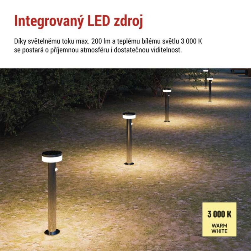 LED zahradní solární sloupkové svítidlo s čidlem soumraku, TERION, 12,5 × 12,5 × 50 cm
