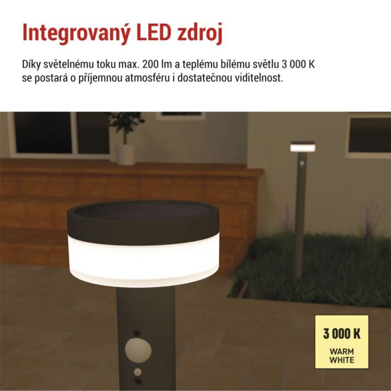 LED zahradní solární sloupkové svítidlo s čidlem soumraku, TERION, 12,5 × 12,5 × 80 cm