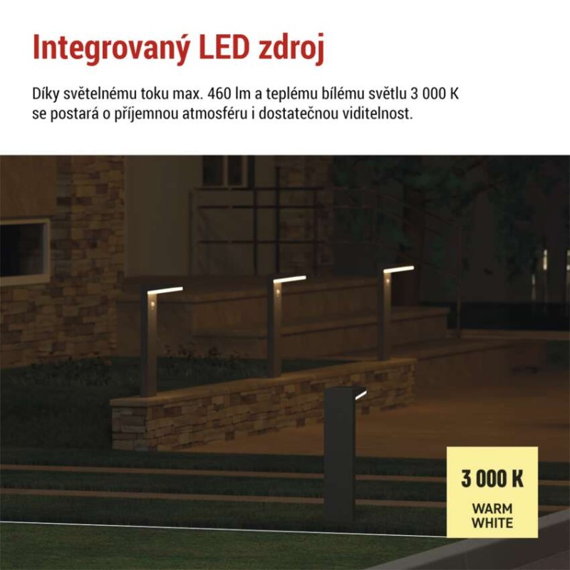 LED zahradní solární sloupkové svítidlo s čidlem soumraku, VEREA, 10,7 × 15,4 × 50 cm