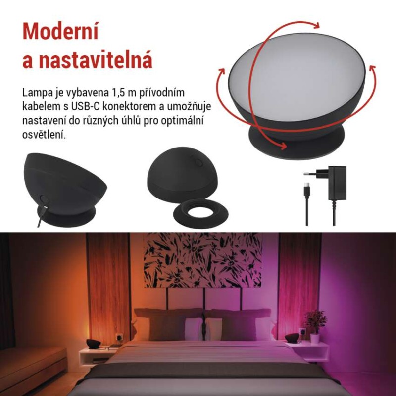 GoSmart LED ambientní lampa, černá, teplá bílá–studená bílá/ RGB, WiFi