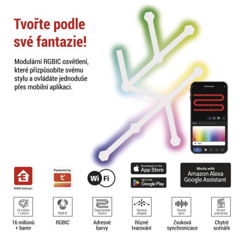 GoSmart LED svítidlo Lines bílé, 9 dílů, 34 W, RGB, stmívatelné, WiFi