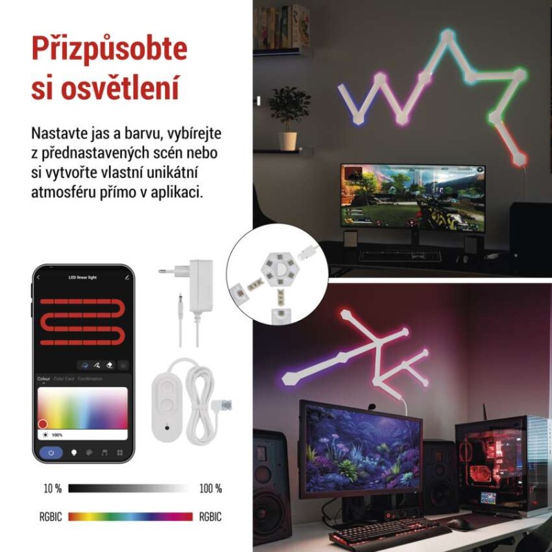 GoSmart LED svítidlo Lines bílé, 9 dílů, 34 W, RGB, stmívatelné, WiFi
