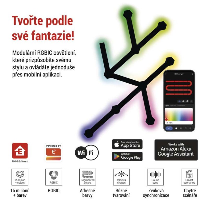 GoSmart LED svítidlo Lines černé, 9 dílů, 34 W, RGB, stmívatelné, WiFi