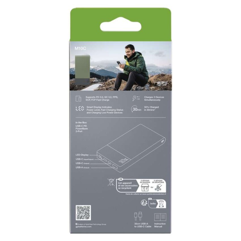 Powerbanka GP M2+ Series, 10 000 mAh, 22,5 W, zelená