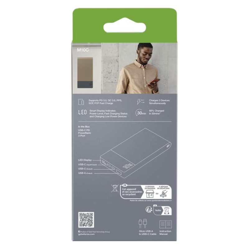 Powerbanka GP M2+ Series, 10 000 mAh, 22,5 W, béžová