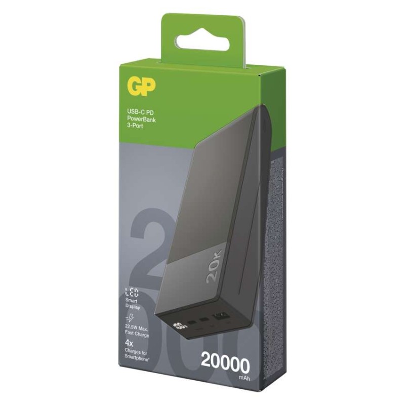 Powerbanka GP M2+ Series, 10 000 mAh, 22,5 W, šedá