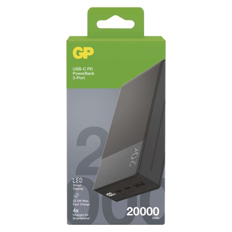 Powerbanka GP M2+ Series, 10 000 mAh, 22,5 W, šedá