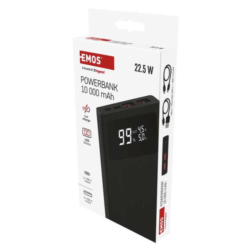 Powerbanka EMOS BetaQ 10, 10 000 mAh, 22,5 W, černá