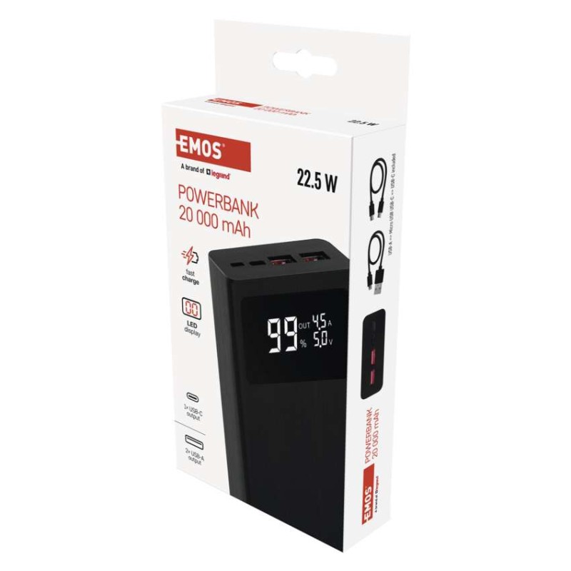 Powerbanka EMOS BetaQ 20, 20 000 mAh, 22,5 W, černá