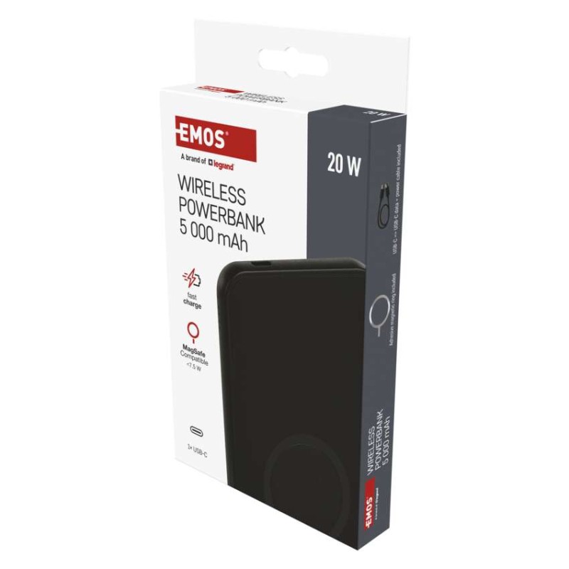 Powerbanka EMOS WI 521 Micro, 5 000 mAh, 20 W+Wireless