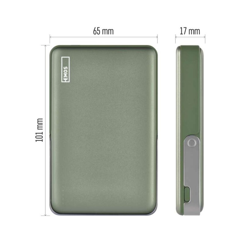 Powerbanka EMOS WI 1031, 10 000 mAh, 20 W+Wireless, army-green
