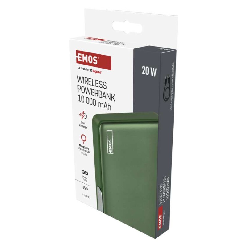 Powerbanka EMOS WI 1031, 10 000 mAh, 20 W+Wireless, army-green