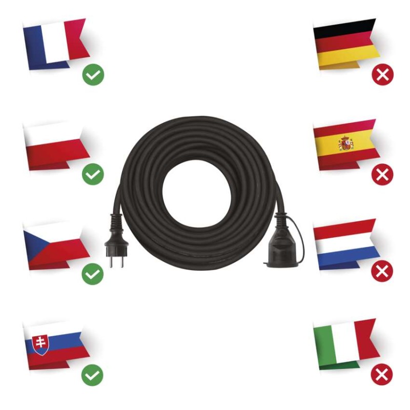 Venkovní prodlužovací kabel 25 m / 1 zásuvka / černý / guma-neopren / 230 V / 2,5 mm2