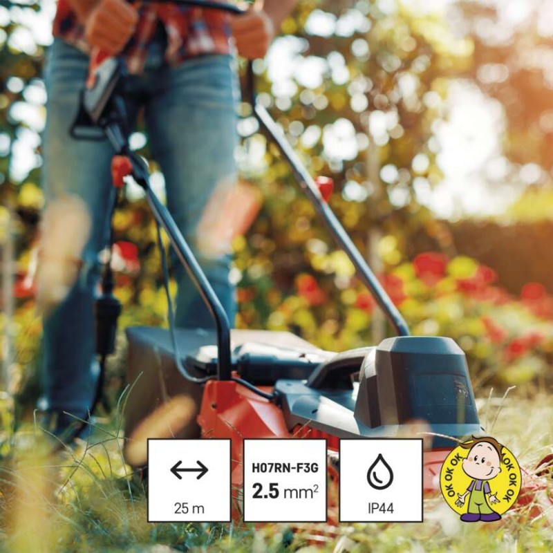 Venkovní prodlužovací kabel 25 m / 1 zásuvka / černý / guma-neopren / 230 V / 2,5 mm2