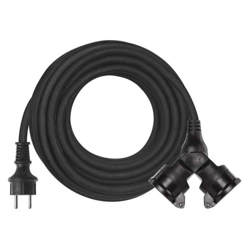 Venkovní prodlužovací kabel 15 m / 2 zásuvky / černý / guma / 230 V / 1,5 mm2