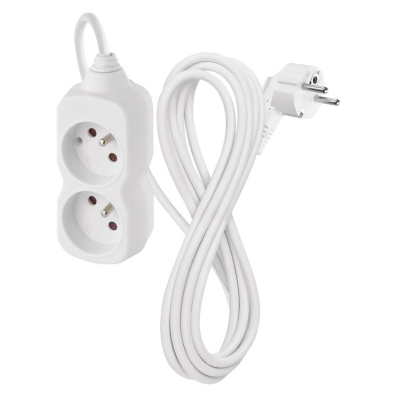 Prodlužovací kabel 3 m / 2 zásuvka / bílý / PVC / 1 mm2