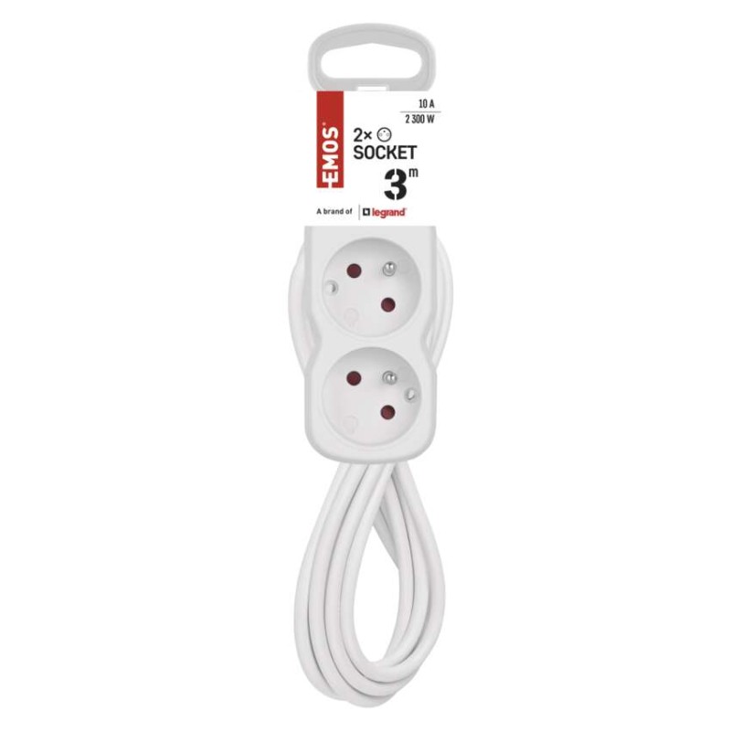 Prodlužovací kabel 3 m / 2 zásuvka / bílý / PVC / 1 mm2