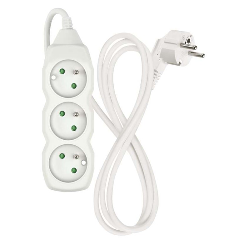 Prodlužovací kabel 1,5 m / 3 zásuvky / bílý / PVC / 1 mm2