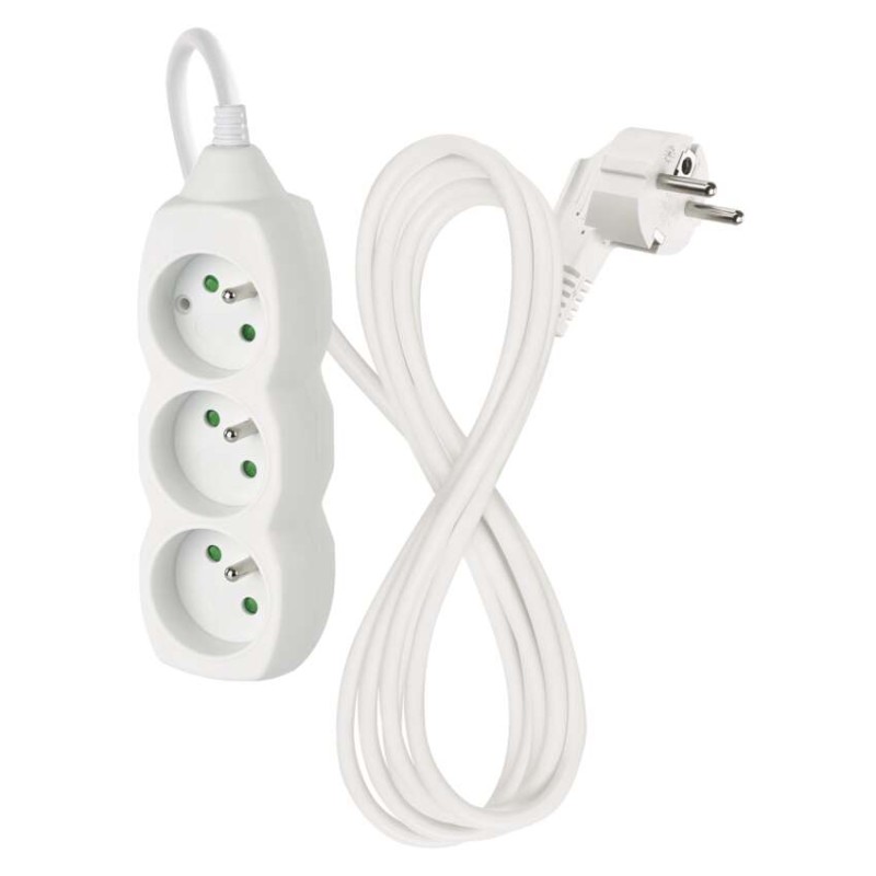 Prodlužovací kabel 2 m / 3 zásuvky / bílý / PVC / 1 mm2
