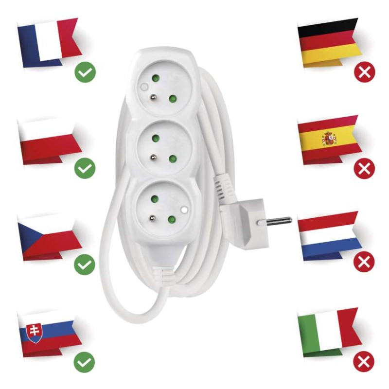 Prodlužovací kabel 2 m / 3 zásuvky / bílý / PVC / 1 mm2