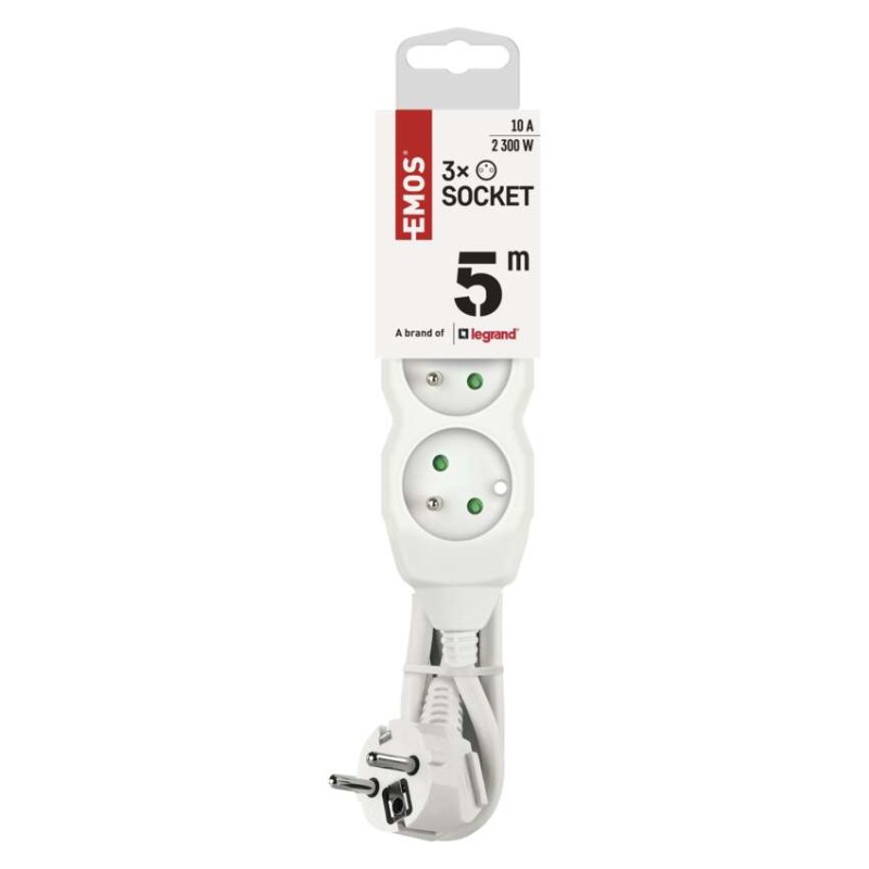 Prodlužovací kabel 5 m / 3 zásuvky / bílý / PVC / 1 mm2