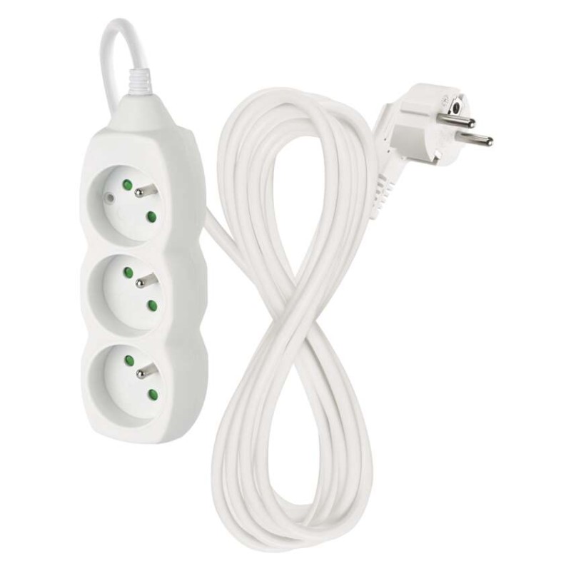 Prodlužovací kabel 5 m / 3 zásuvky / bílý / PVC / 1,5 mm2