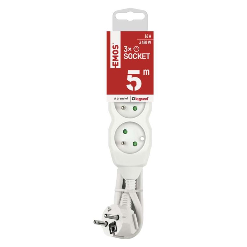 Prodlužovací kabel 5 m / 3 zásuvky / bílý / PVC / 1,5 mm2