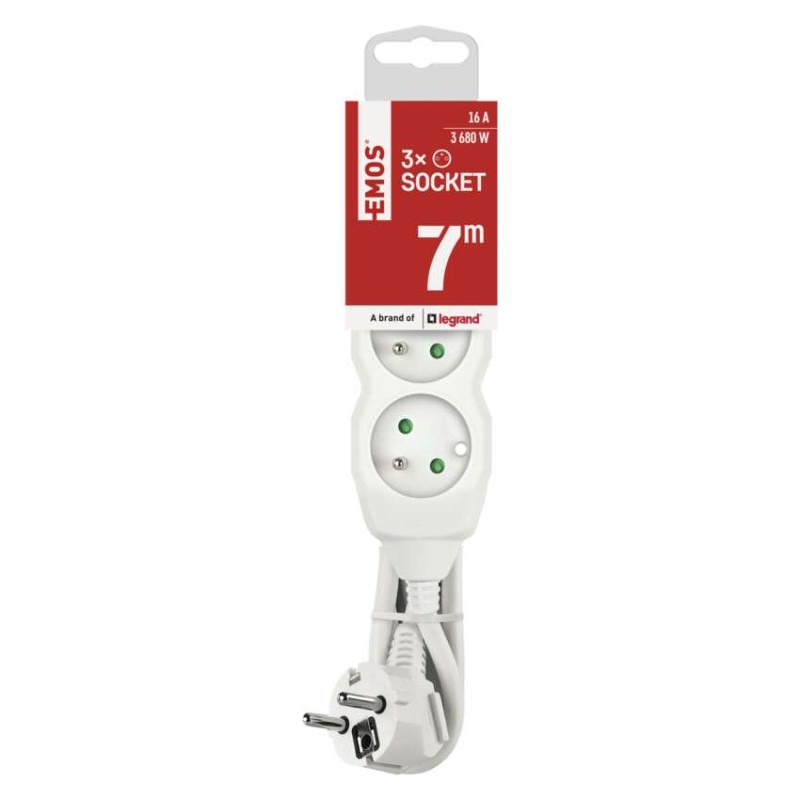 Prodlužovací kabel 7 m / 3 zásuvky / bílý / PVC / 1,5 mm2