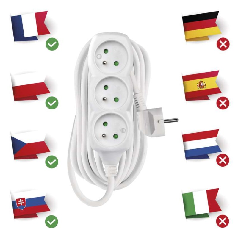 Prodlužovací kabel 7 m / 3 zásuvky / bílý / PVC / 1,5 mm2