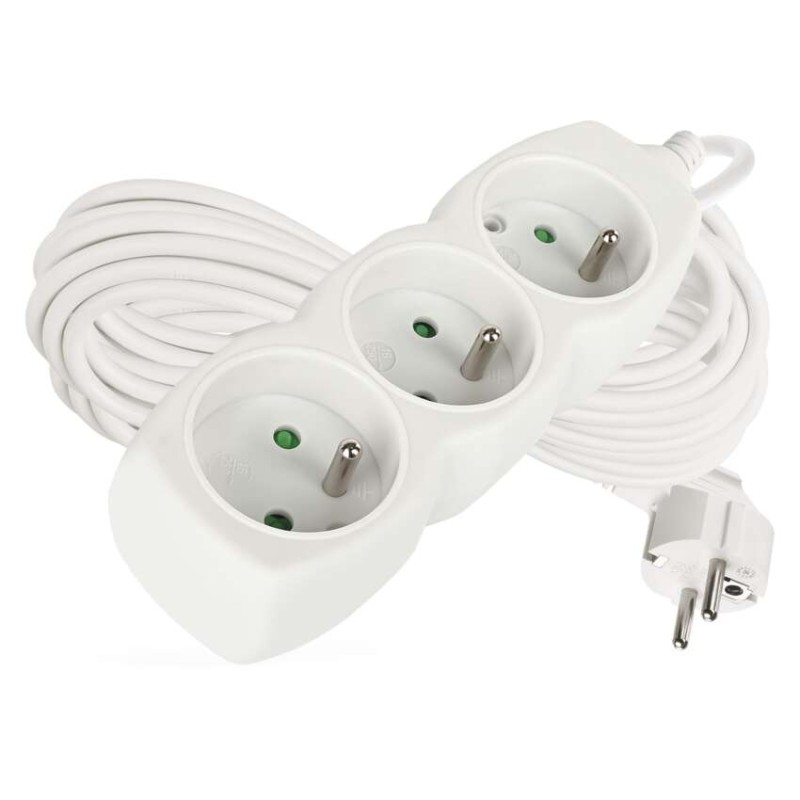 Prodlužovací kabel 10 m / 3 zásuvky / bílý / PVC / 1,5 mm2