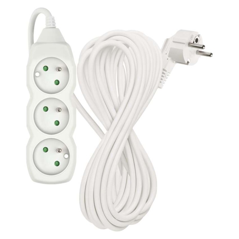 Prodlužovací kabel 10 m / 3 zásuvky / bílý / PVC / 1,5 mm2