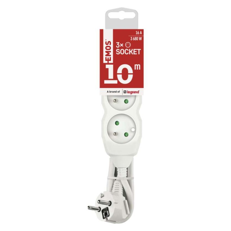 Prodlužovací kabel 10 m / 3 zásuvky / bílý / PVC / 1,5 mm2